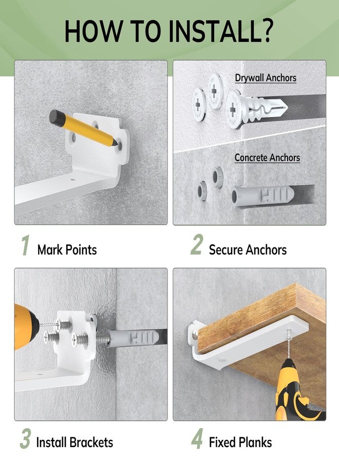VANCASTLE Shelf Brackets, Floating Shelf Bracket 6 Pack 4 Inch, Heavy Duty Shelf Brackets 160 lbs Load Capacity, Metal L Brackets for Shelve with 1/5 Inch Thicked Novel Shape, Brackets for Wood Shelves, White - Image 4
